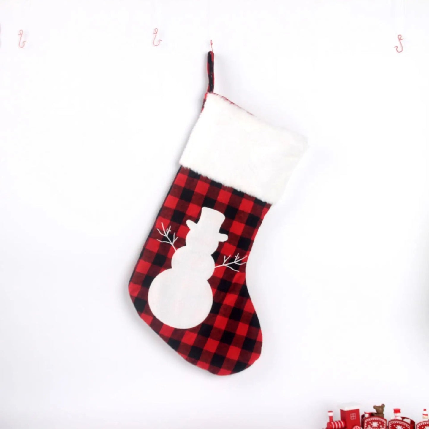 Christmas Stocking 17 Inch Large Buffalo Plaid, Faux Fur Cuff, Fireplace Hanging Sock, Perfect for Holiday Party Decorations