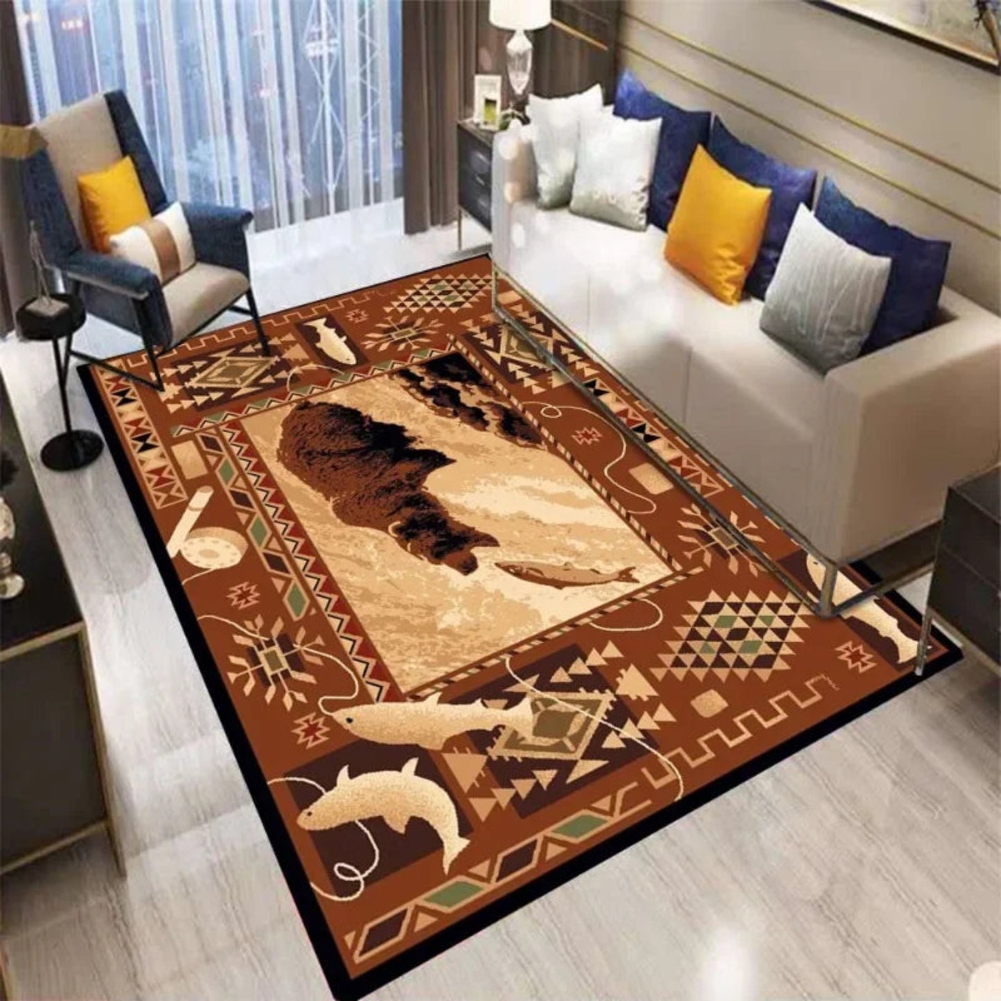 Rustic Cabin Area Mat Southwestern Lodge Bear Nature Print Mat with Large for Living Room Bedroom Home Decor Rugs for Bedroom