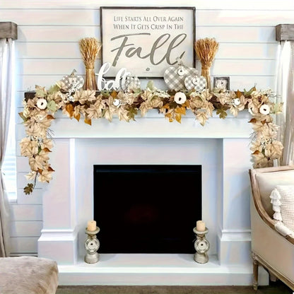 Autumn Maple Leaf & Pumpkin Wreath - Perfect for Thanksgiving, Halloween, Christmas, and Fall Decor, Festive Wall Hanging