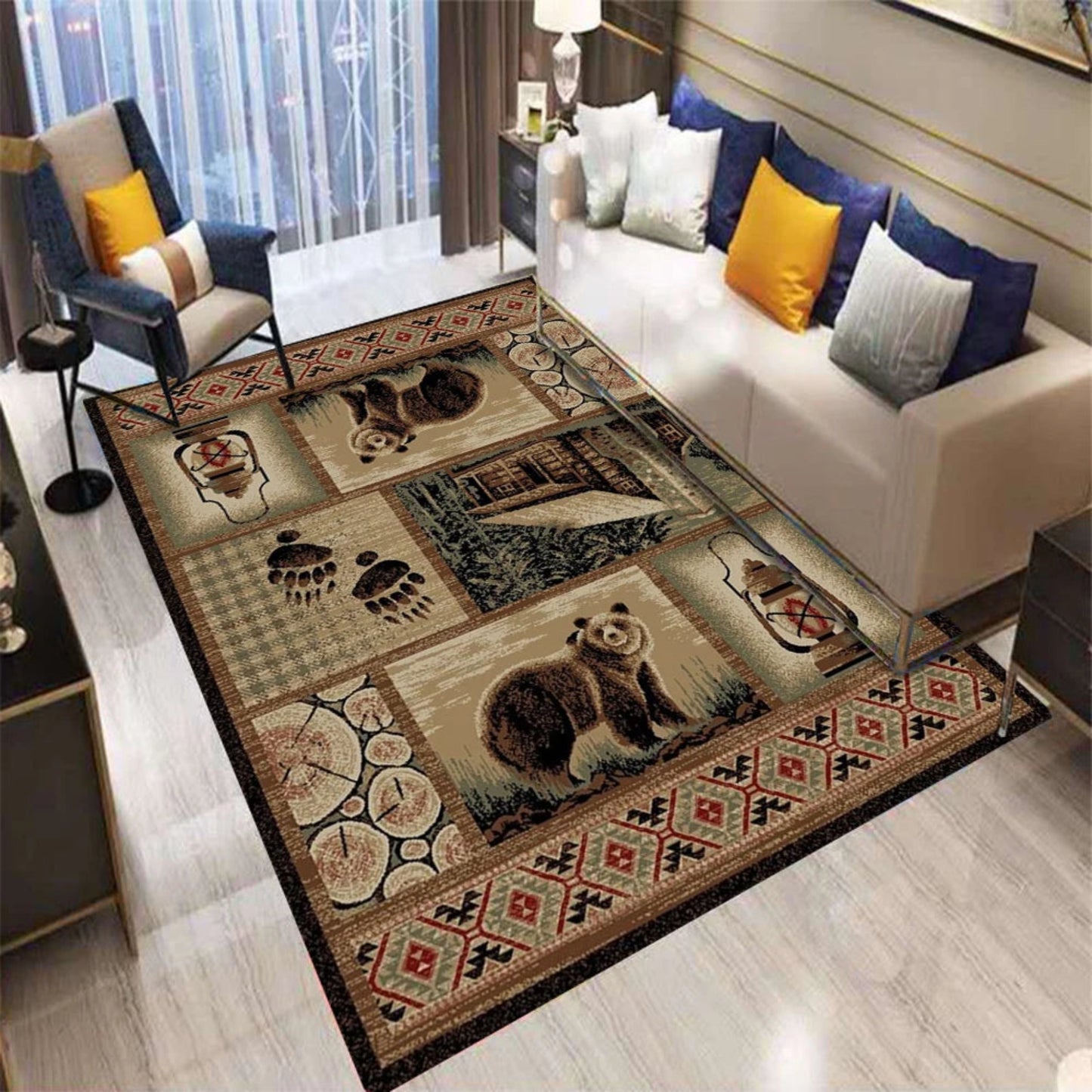 Rustic Cabin Area Mat Southwestern Lodge Bear Nature Print Mat with Large for Living Room Bedroom Home Decor Rugs for Bedroom