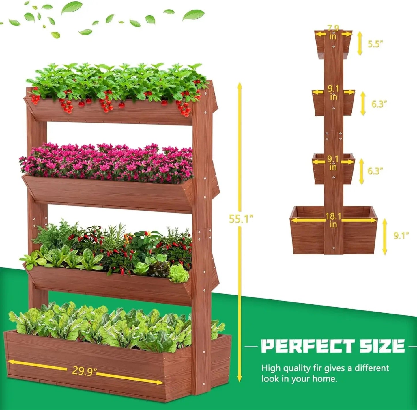Vertical Wooden Raised Garden Bed, 4 Tier Garden Planters Freestanding Wood Plant Stand Flower Rack Wooden Planter Box