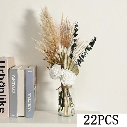56pcs Artificial Flowers Faux Peony Mix Dried Pampas Grass Bouquets Elegant Boho Home Wedding Centerpieces Luxury Decoration
