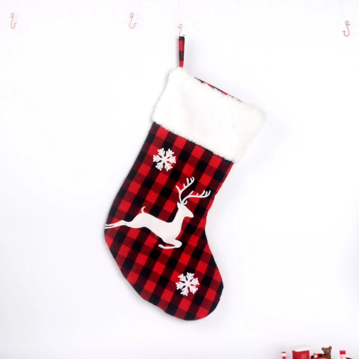 Christmas Stocking 17 Inch Large Buffalo Plaid, Faux Fur Cuff, Fireplace Hanging Sock, Perfect for Holiday Party Decorations