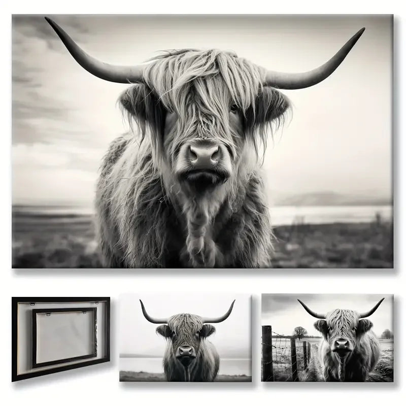 1pc Highland Cow Canvas Wall Art - Print for Home Decor, and Office - Rustic Farmhouse Artwork that Adds Charm and Personality