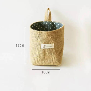 Jute Cotton Linen Storage Bag Desktop Storage Basket Hanging Pocket Organizer Toy Basket For Cosmetic Sundries Storage Box Decor
