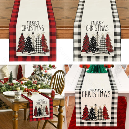 Merry Christmas Table Runner Red Black White Checkered Xmas Table Runner Christmas Party Table Home Decorations New Year Holiday