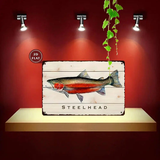 Vintage Steelhead Trout Metal Wall Art Sign - Rustic Iron Waterproof,Dustproof Fish Decor for Home, Weddings, Parties, Holidays