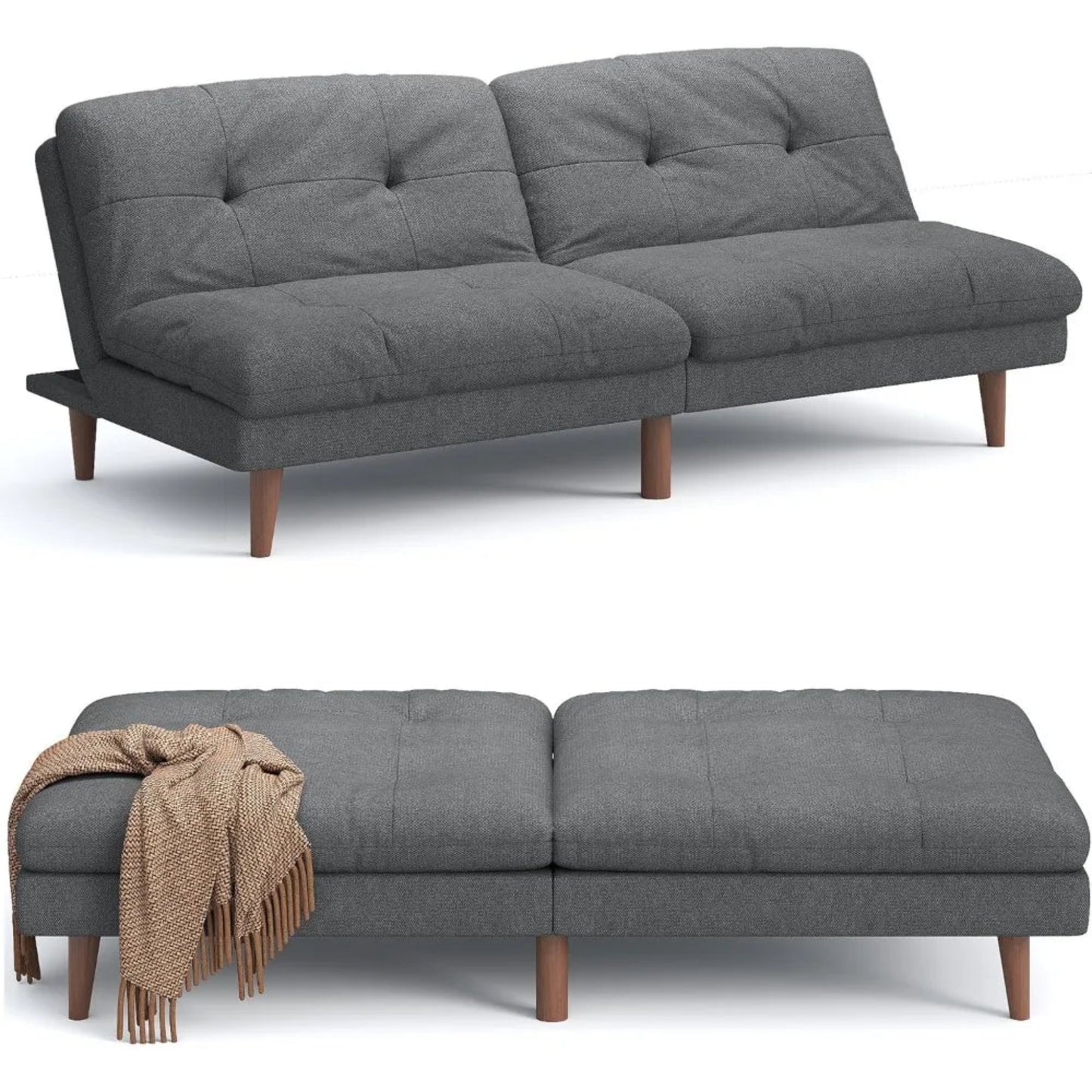 Convertible Futon Sofa Bed with Adjustable Back, Upholstered Sleeper for Living Room Furniture