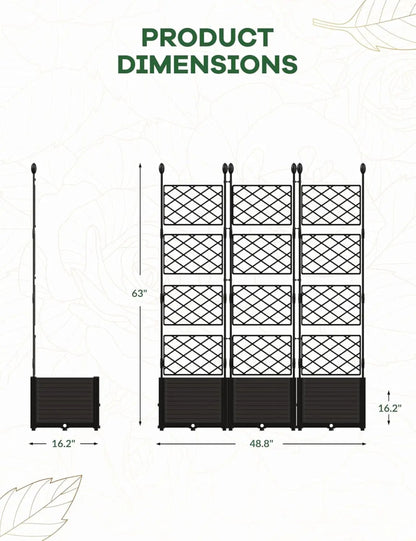 Plastic Plant Box with Metal Trellis, Raised Garden Bed with Trellis Planter for Climbing Plant Outdoor Raised Box Privacy Scree