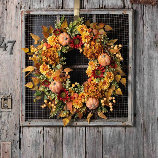 45x45cm Fall Wreaths Autumn Harvest Pumpkin Berry Wreath Maple Leaves Flower Wreaths For Thanksgiving Festive Party Supplies