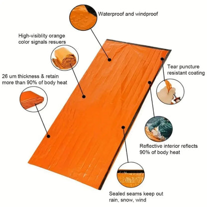Compact & Lightweight Emergency Thermal Sleeping Bag - Waterproof, Mylar - Enhanced for Outdoor Camping, EDC & First Aid Rescue