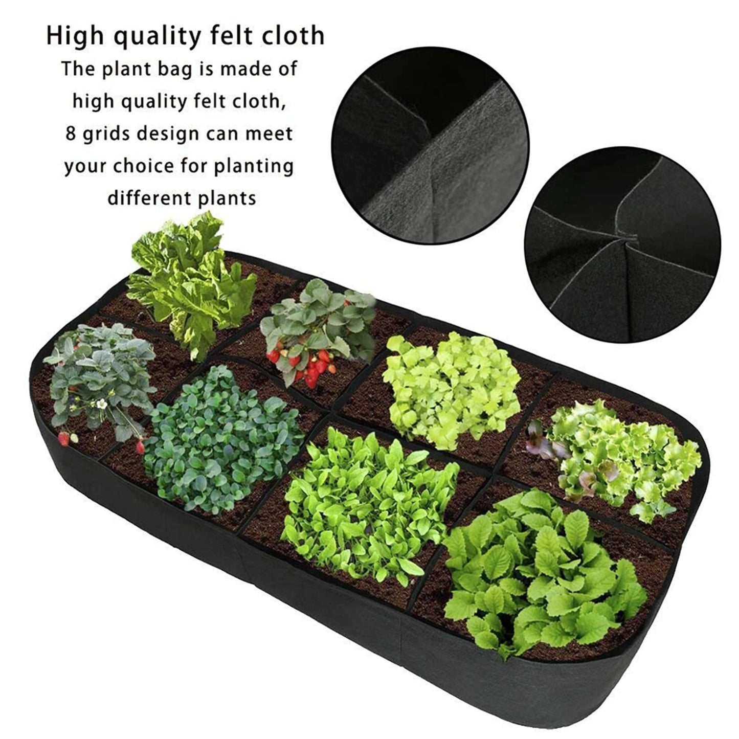 2Pcs Rectangle Plant Grow Bags Large Capacity Felt Gardening Planting Container No Assembly Required Herbs Flowers Planter Pots