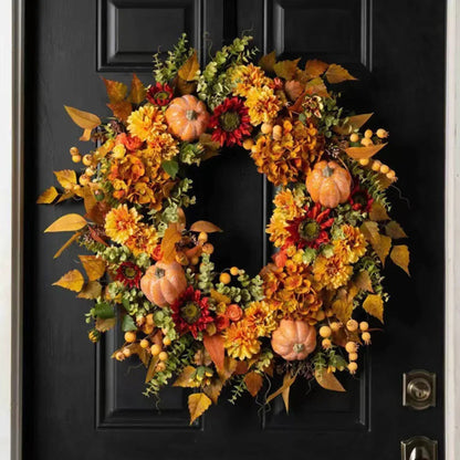 45x45cm Fall Wreaths Autumn Harvest Pumpkin Berry Wreath Maple Leaves Flower Wreaths For Thanksgiving Festive Party Supplies