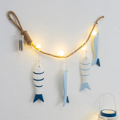 Mediterranean Fish Wall Hanging Pendant LED Light Fish String Ornament Home Bedroom Café Bar Decoration Ocean Nautical Theme
