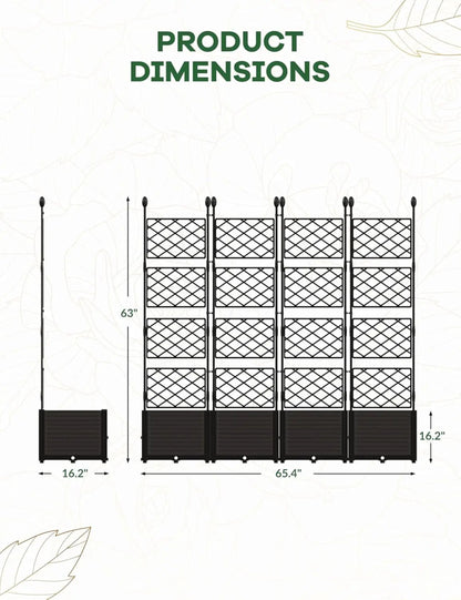 Plastic Plant Box with Metal Trellis, Raised Garden Bed with Trellis Planter for Climbing Plant Outdoor Raised Box Privacy Scree
