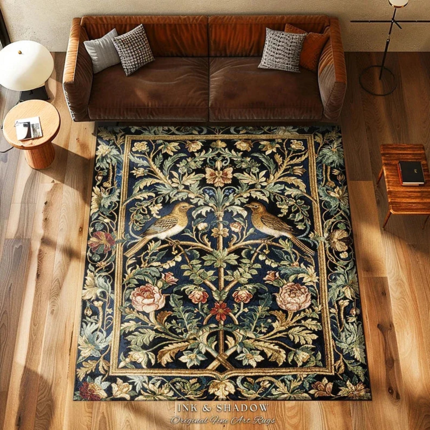 Dark Floral Victorian Rug Wildflower Aesthetic Living Room Gothic Home Decor Rustic Gift Dark Academia Bedroom Folklore Decor