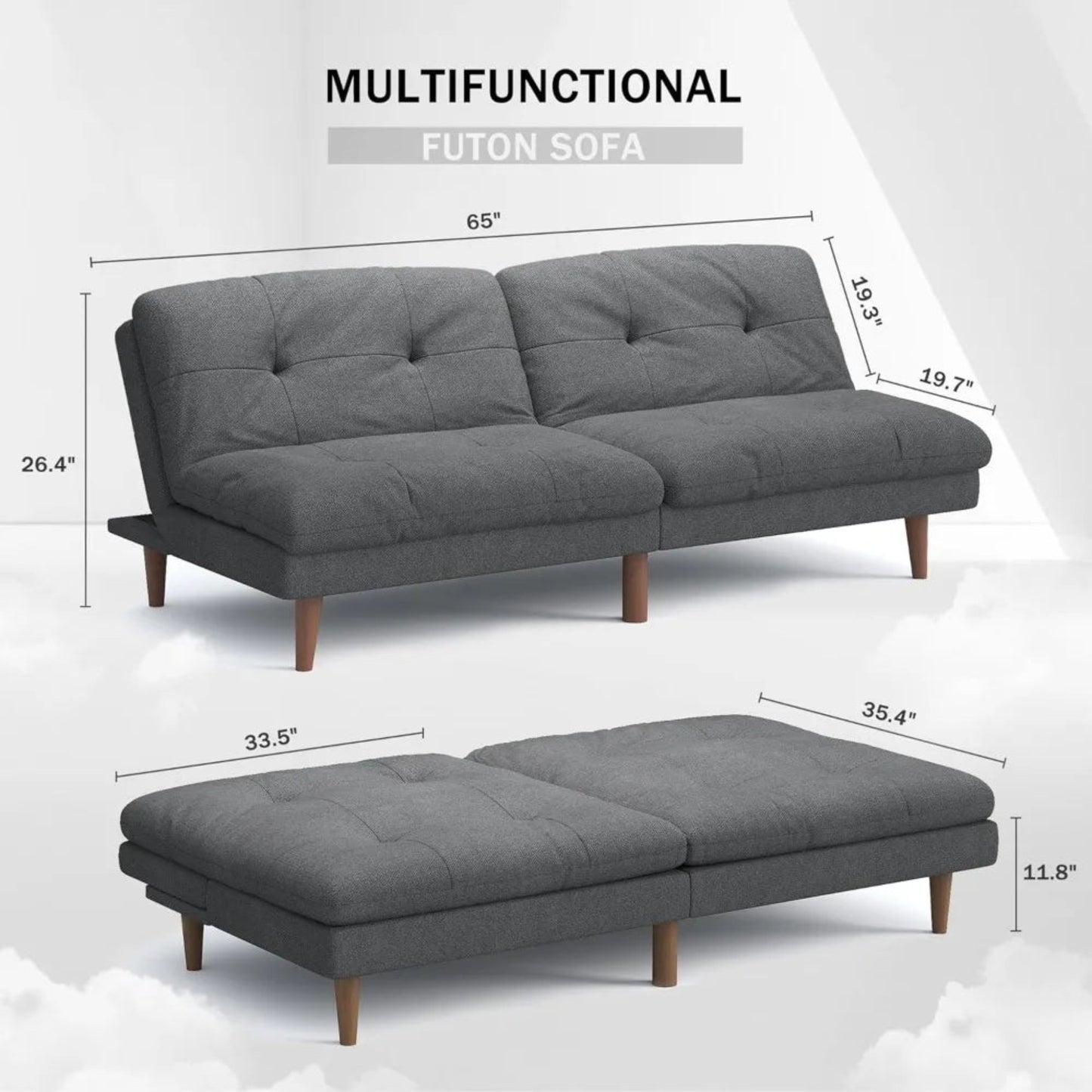 Convertible Futon Sofa Bed with Adjustable Back, Upholstered Sleeper for Living Room Furniture
