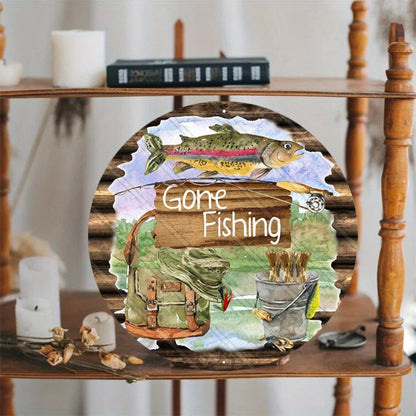 Rustic Aluminum Gone Fishing Sign, Durable Wall and Door Decor, Perfect for Home, Cafe, Garage, Attractive Fisherman Theme