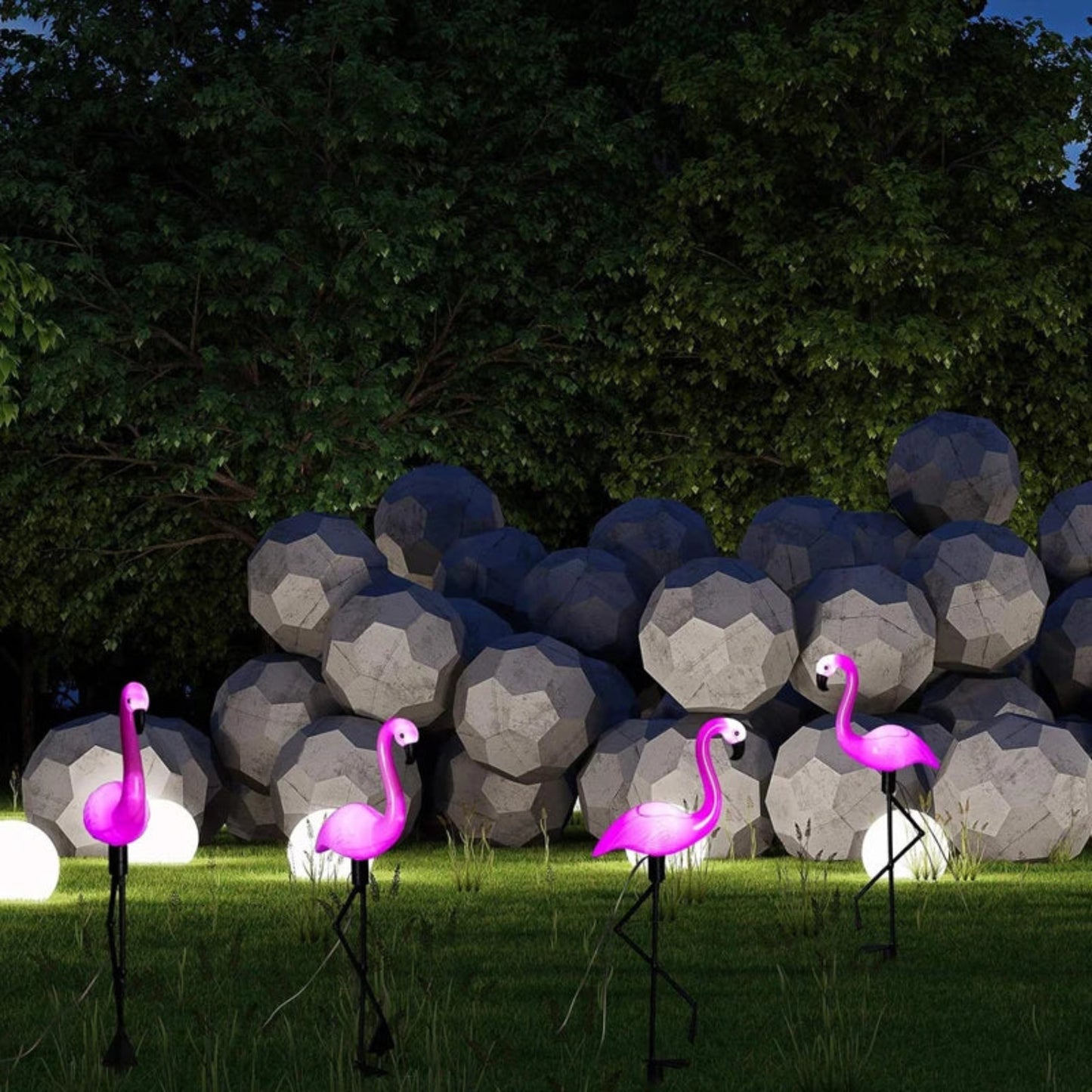 3PCS Solar Flamingo Ground Lamp Outdoor Patio Garden Decoration Led Simulation Decoration Lights