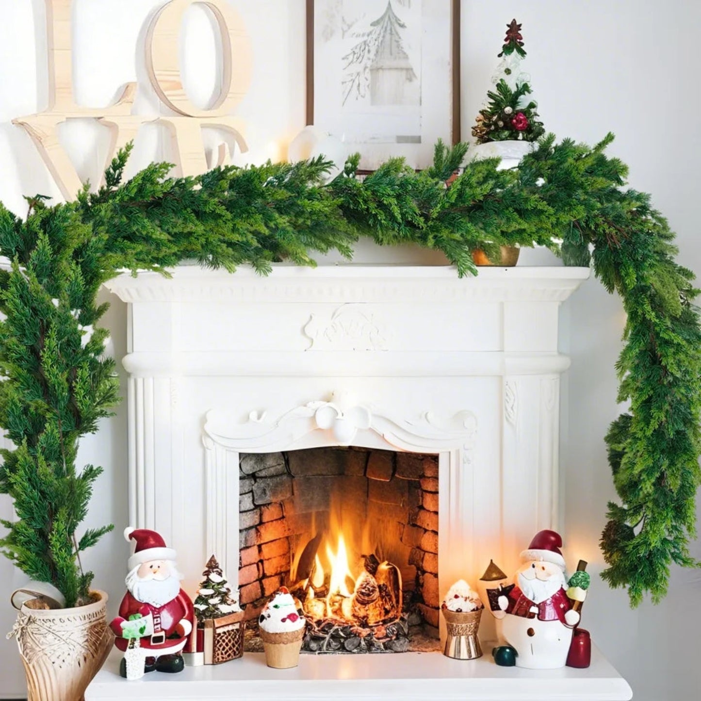 6FT Party Joyful Seasonal Faux Christmas Wreath With Pine Needle Cypress Flower Vines For Holiday Winter Interior Decoration