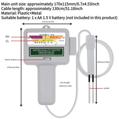 Professional PH Chlorine Meter CL2 Measuring Water Monitor with Probe for Swimming Pool Spa Water Quality Testing Device