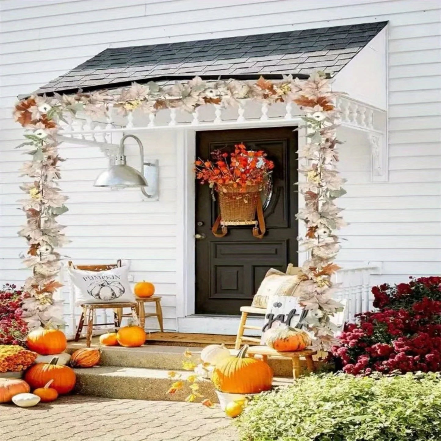 Autumn Maple Leaf & Pumpkin Wreath - Perfect for Thanksgiving, Halloween, Christmas, and Fall Decor, Festive Wall Hanging
