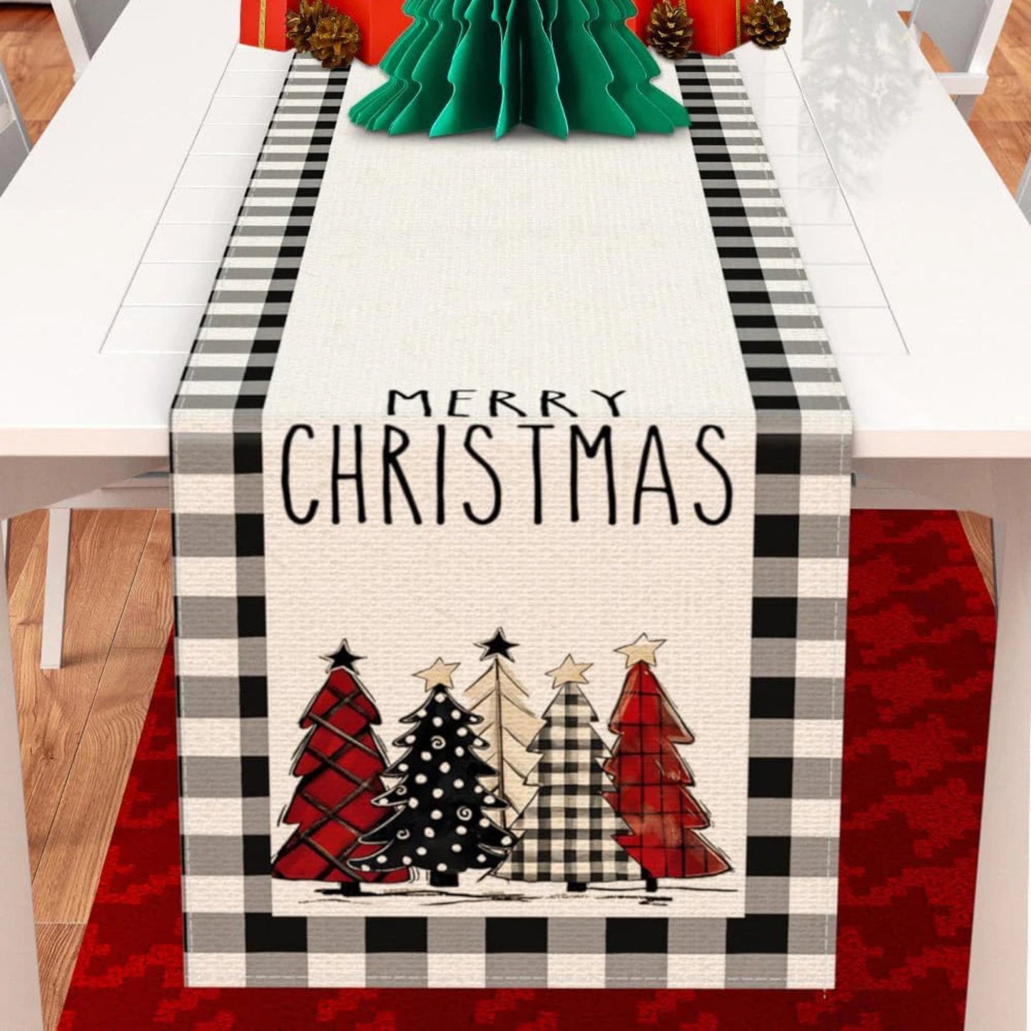 Merry Christmas Table Runner Red Black White Checkered Xmas Table Runner Christmas Party Table Home Decorations New Year Holiday