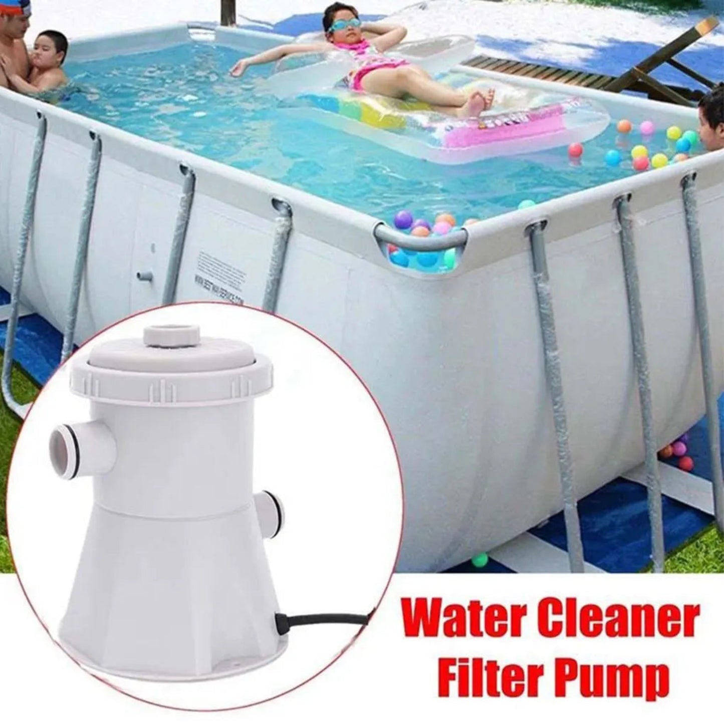 Pool Filter Pump 300 GPH Paddling Pool Electric Water Pump With 2 Pool Filter Cartridge Pool Pumps Ground Small Pool Filter Pump