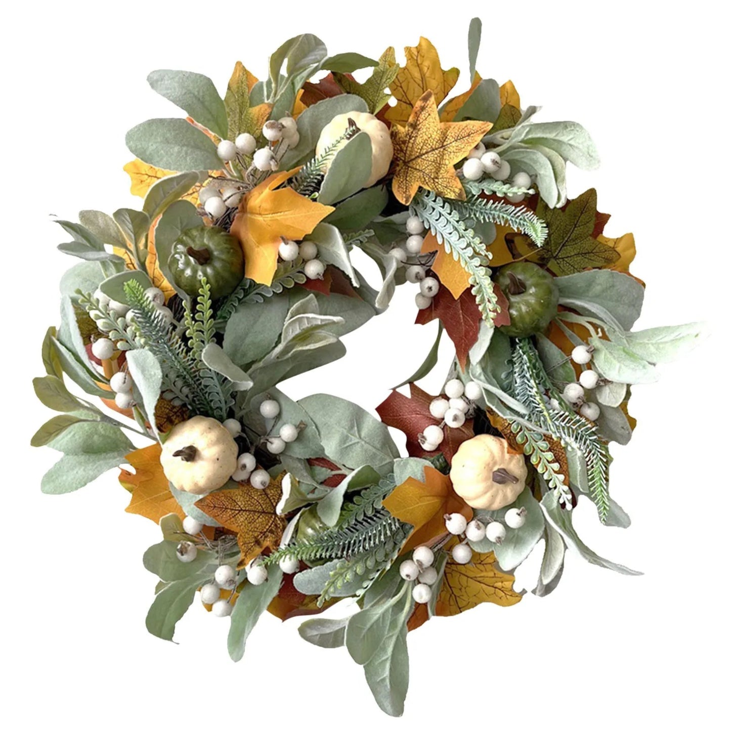 Autumn Wreath Artificial Maple Leaf White Pumpkin Door Wreath Fall Garland For Halloween Thanksgiving Hanging Ornaments
