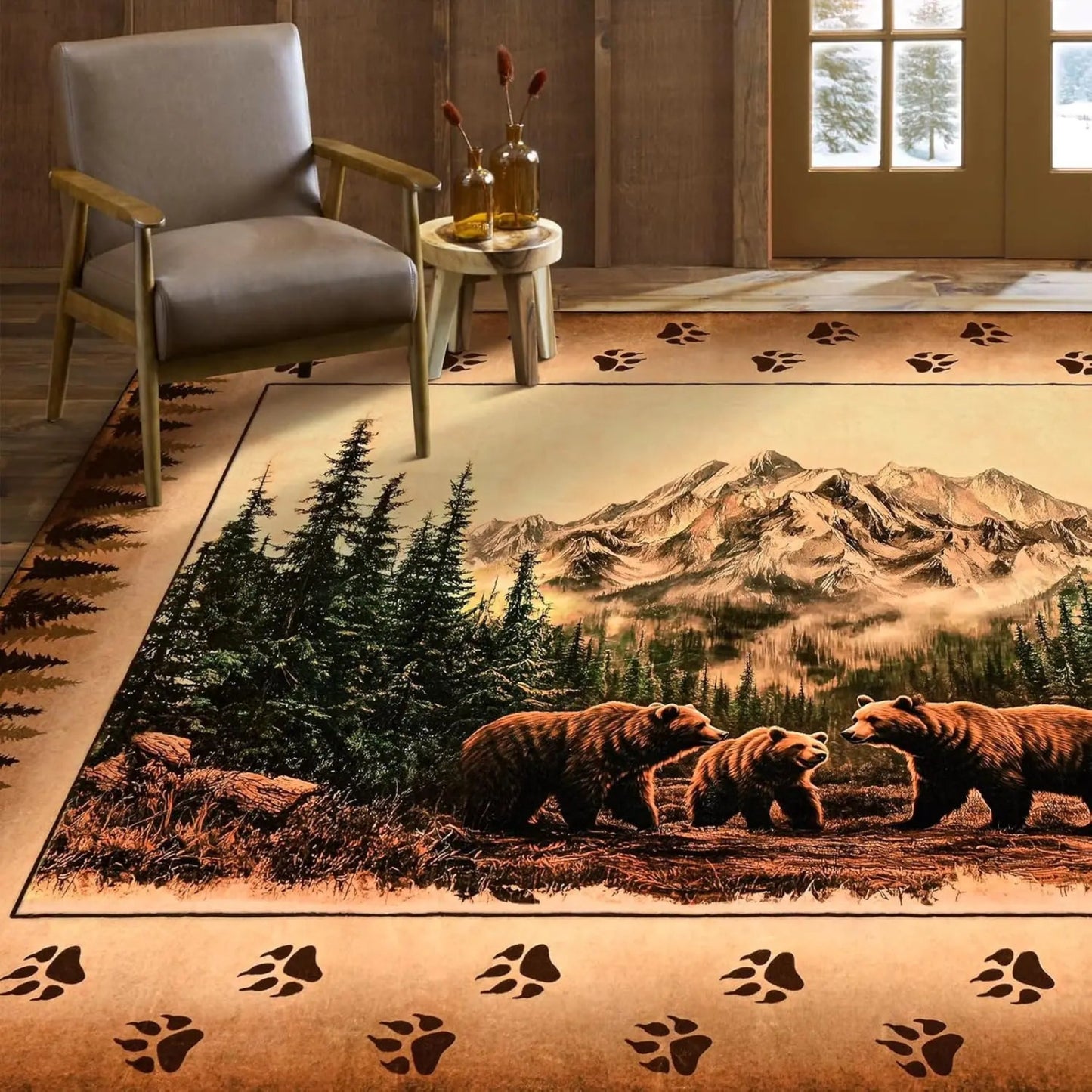FRAMICS Farmhouse Area Rug 2x3, Rustic Cabin Lodge Deer Moose Bear Washable Rugs Non Slip, Country Wildlife Area Rug for Kitchen