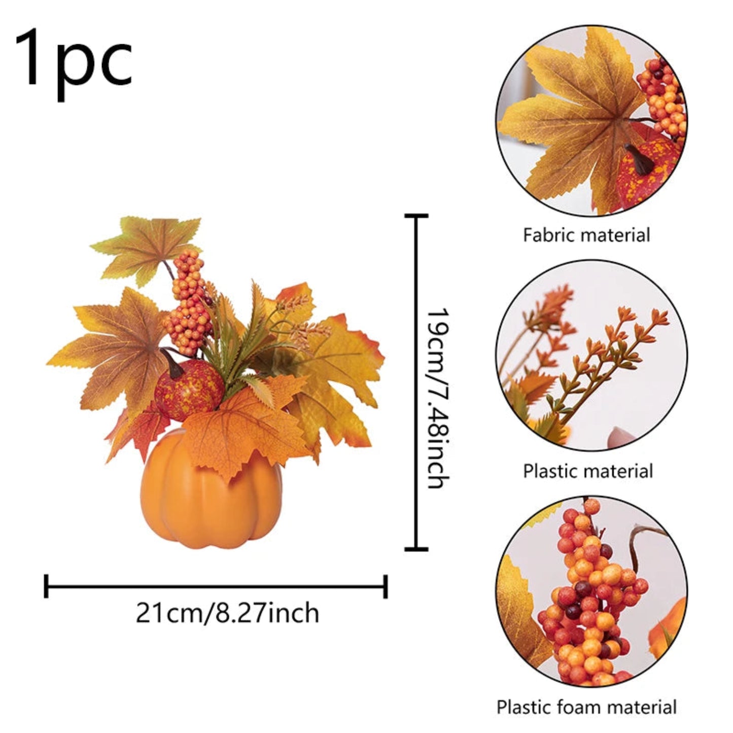 1PC simulation pumpkin ornament, Halloween harvest festival pumpkin, autumn indoor home and office desktop simulation flower