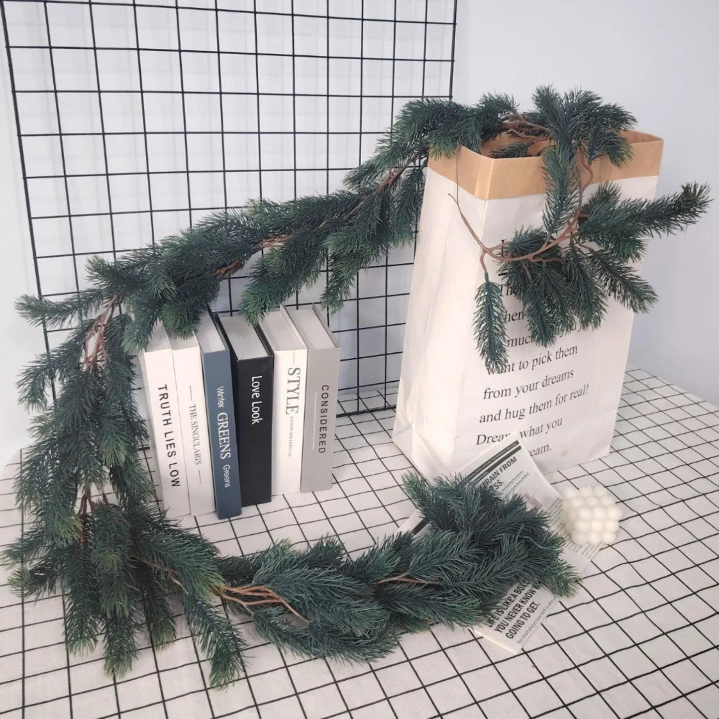 6FT Party Joyful Seasonal Faux Christmas Wreath With Pine Needle Cypress Flower Vines For Holiday Winter Interior Decoration