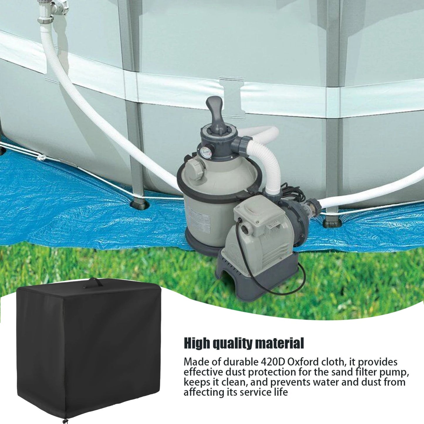 Universal Sand Filter Pump Cover 420D Oxford Fabric Waterproof UV Resistant Protection Sleeve for Swimming Pool Pump Dust Cover