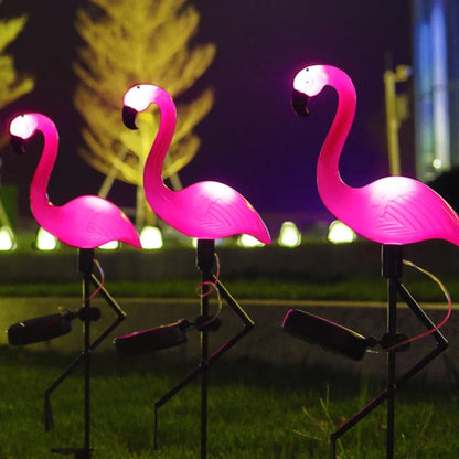 3PCS Solar Flamingo Ground Lamp Outdoor Patio Garden Decoration Led Simulation Decoration Lights