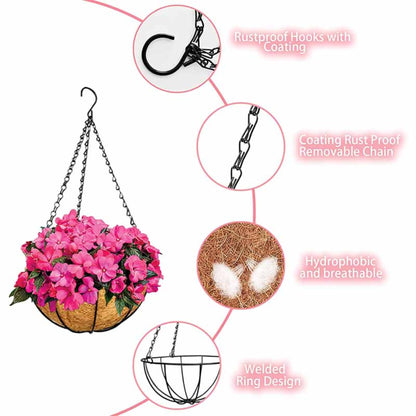 8/10 Inch Round Wire Plant Holder Metal Hanging Basket Coconut Liner Lining Plants Flower Garden Pot for Home Balcony Decoration