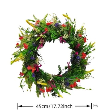 1pc Spring Summer Door Wreath for Front Door, Artificial Wildflower Spring Wreath,Multipurpose Decorative Garland Colorful 45cm