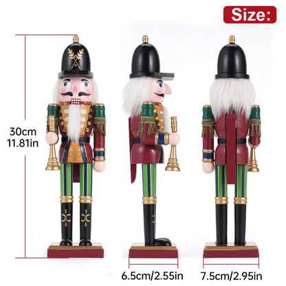 30CM Wooden Nutcracker Christmas Decorations Soldier Figures Handmade Dolls Toys Home Office Table Decorations Gifts Friends