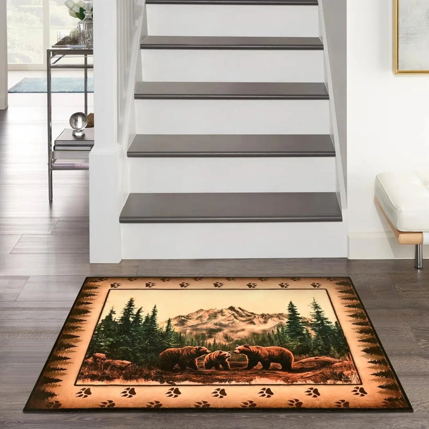 FRAMICS Farmhouse Area Rug 2x3, Rustic Cabin Lodge Deer Moose Bear Washable Rugs Non Slip, Country Wildlife Area Rug for Kitchen
