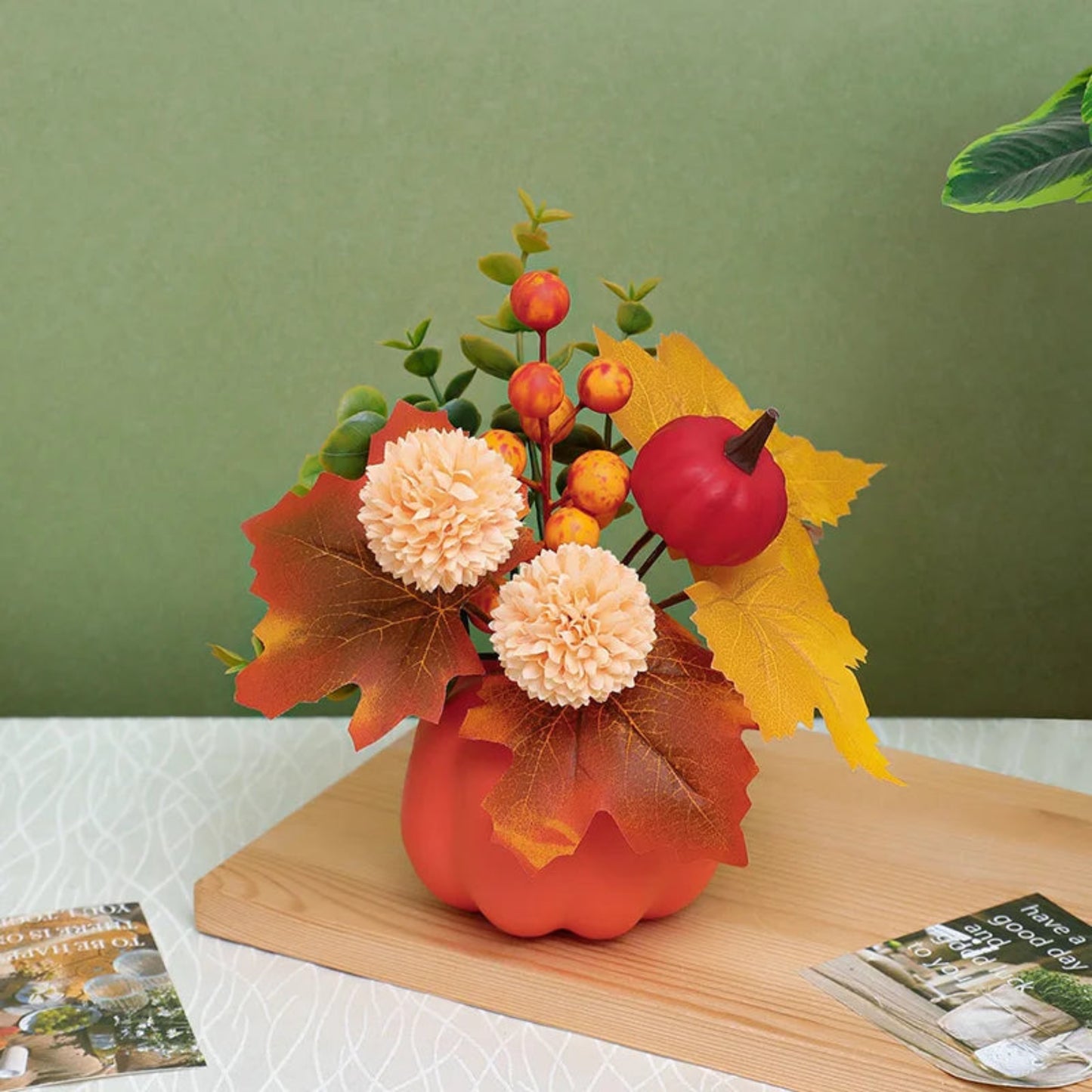 1PC simulation pumpkin ornament, Halloween harvest festival pumpkin, autumn indoor home and office desktop simulation flower