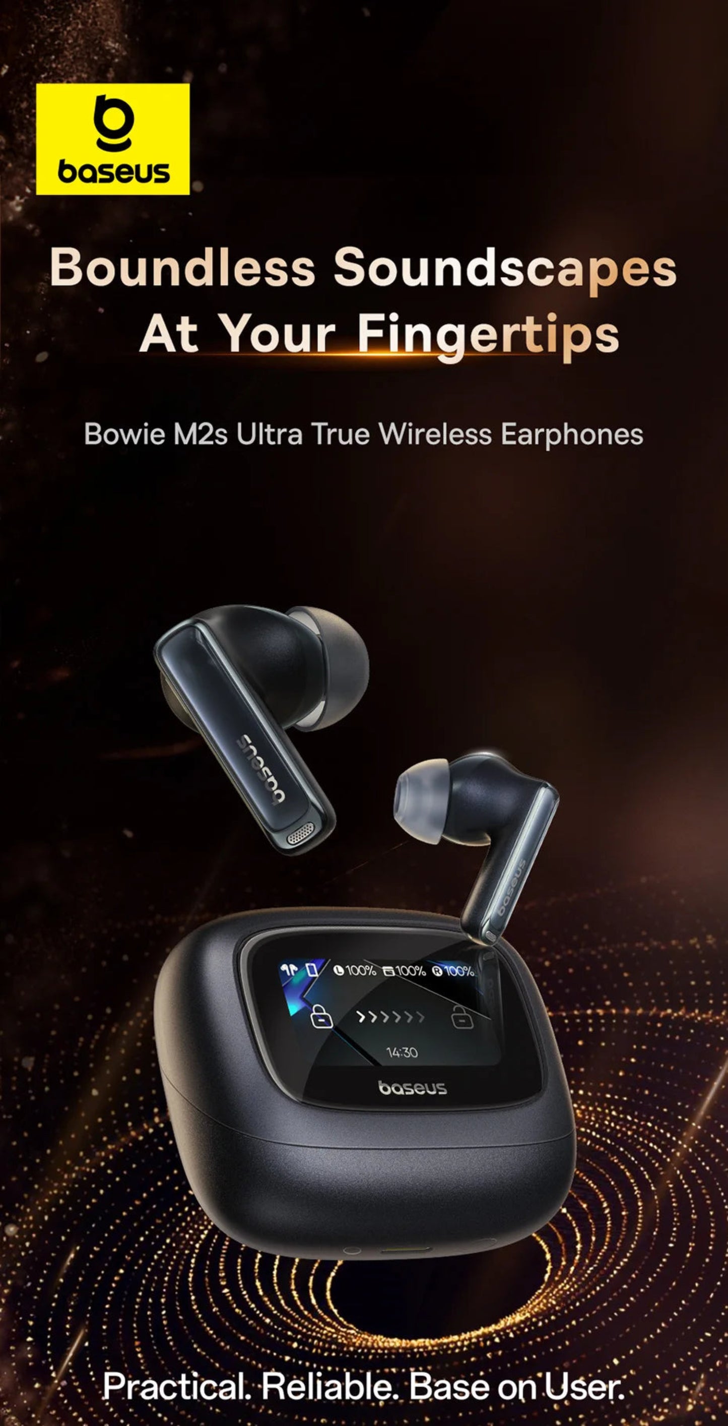 Baseus Bowie M2s Ultra Wireless Earphones Smart Screen 52dB Noise Cancelling Bluetooth 5.4 Headphones 3D Audio Spatial Earbuds