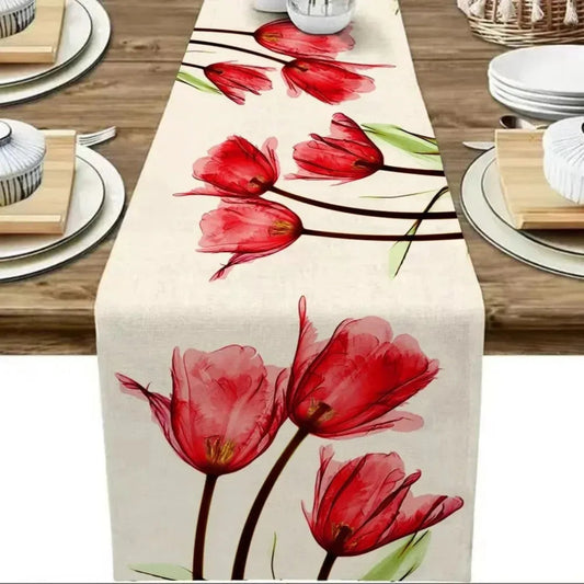 Tulip Linen Table Rustic Farmhouse Style Table Runner 13X70.8 Inch,Kitchen Dining Table Decoration for Indoor Outdoor Home