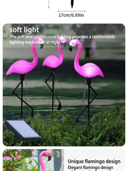 3PCS Solar Flamingo Ground Lamp Outdoor Patio Garden Decoration Led Simulation Decoration Lights