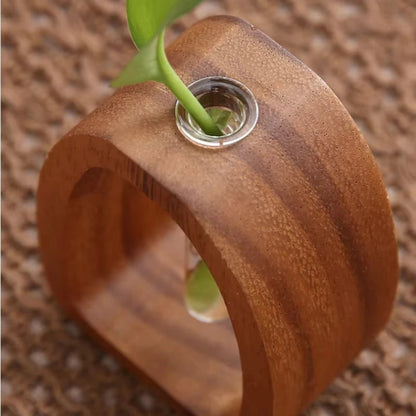 1 Piece Walnut Wooden Flower Vase Simple Glass Plant Vase Mini Aquarium Vase Flower Arrangement Home Decoration