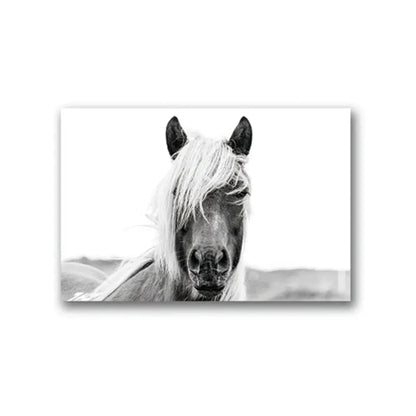 Horse Black and White Photo Poster, Rustic Farm Wall Art, Animal Prints, Canvas Painting Picture, Ideal for Home Room Wall Decor