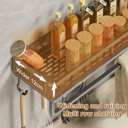 Wall-Mounted Kitchen Spice Rack Organizer Carbon Steel No Drilling 12-20 Inch Seasoning Holder Shelf for Easy Access to Spices