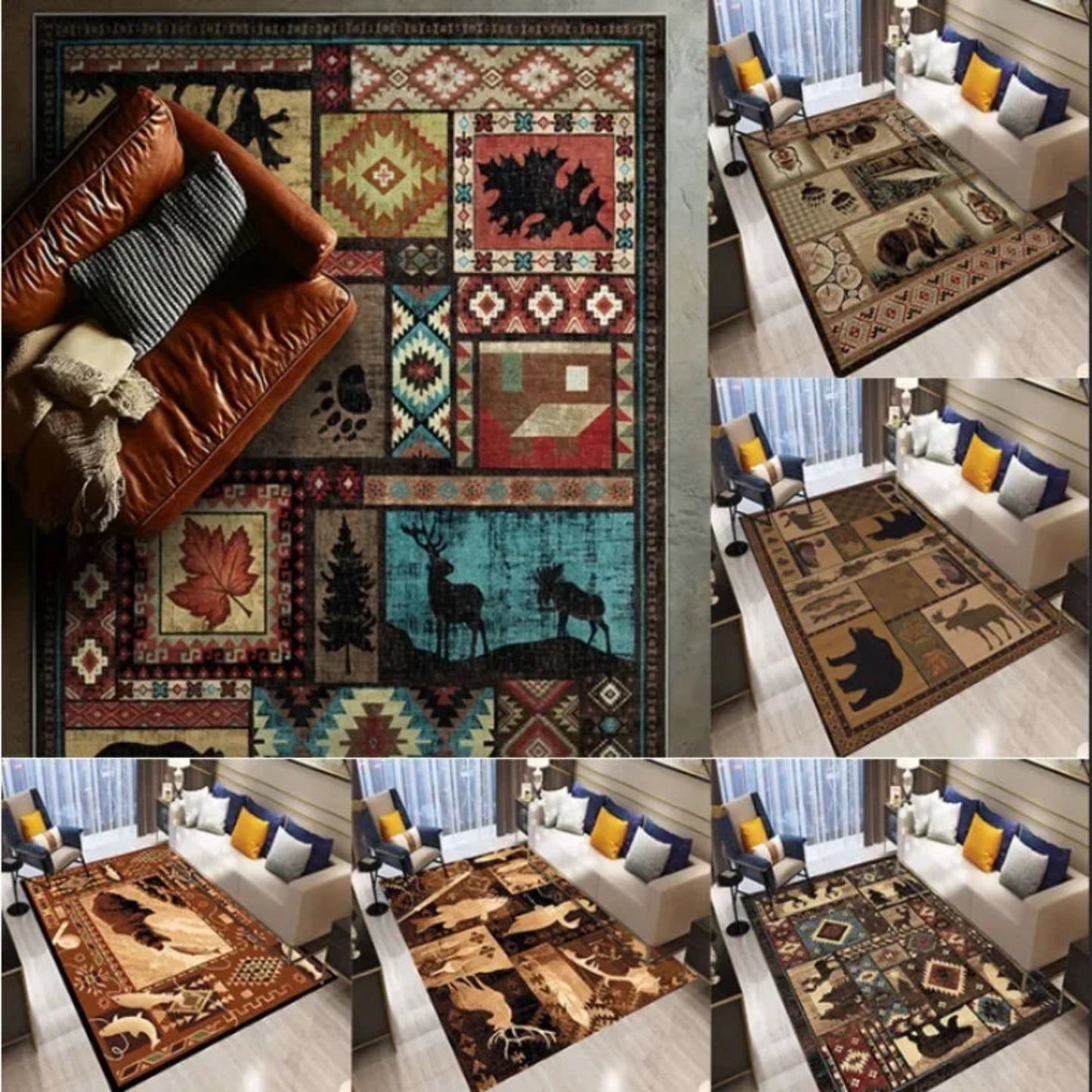 Rustic Cabin Area Mat Southwestern Lodge Bear Nature Print Mat with Large for Living Room Bedroom Home Decor Rugs for Bedroom