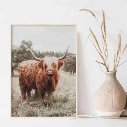 Boho Rustic Western Farmhouse Highland Cow Horse Minimalist Wall Art Canvas Painting Posters for Living Room Modern Home Decor