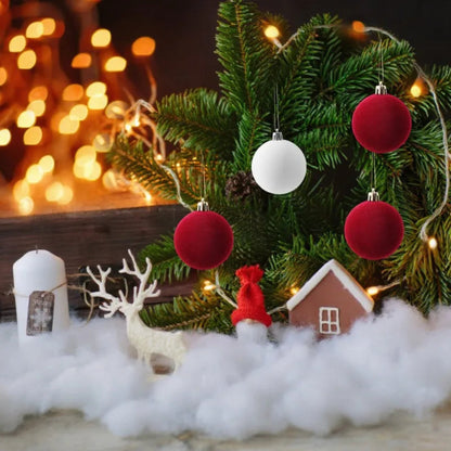 6cm Wine Red Velvet Christmas Balls for Xmas Tree Flocked Xmas Ball Hanging Pendents Navidad Festival Party Home Decor Supplies
