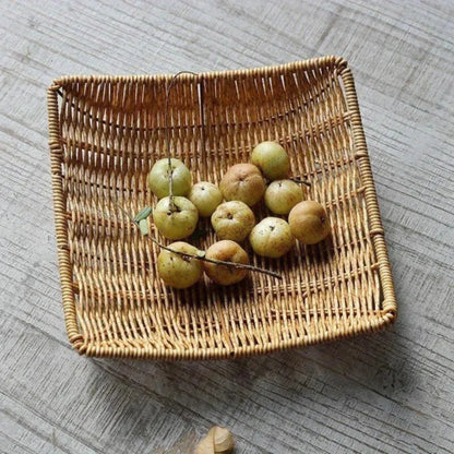 Handwoven Rattan Storage Basket Wicker Tray Picnic Basket Bread Food Plate Fruit Cake Sundries Box Tray