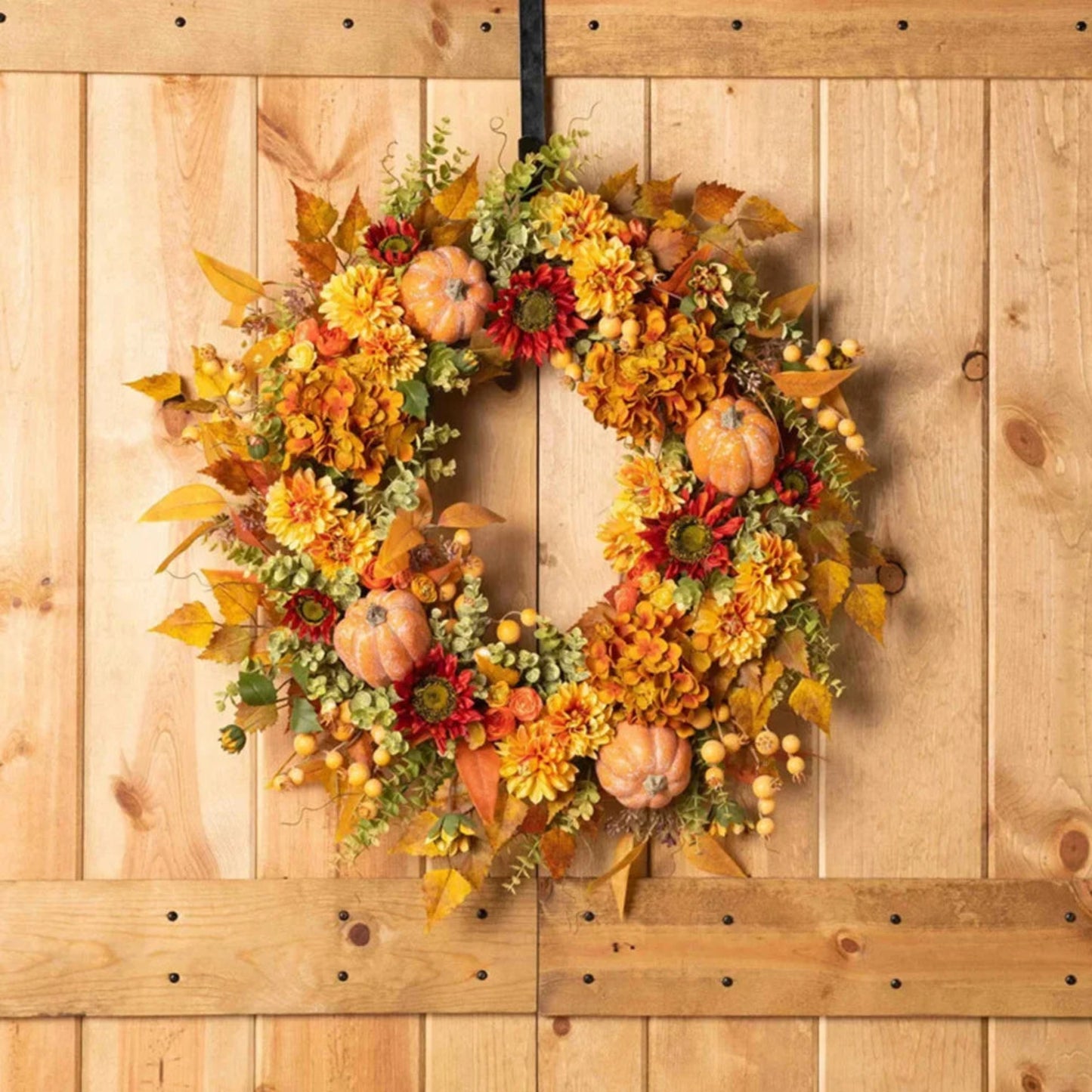 45x45cm Fall Wreaths Autumn Harvest Pumpkin Berry Wreath Maple Leaves Flower Wreaths For Thanksgiving Festive Party Supplies